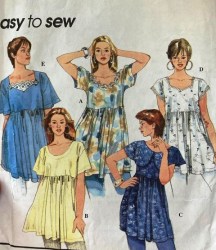 8980 SIMPLICITY PULLOVER EASY EMPIRE TOPS COLLAR OR NOT PATTERN XS-MED OR  L-XL CHOICE UNCUT, BROOMSTICK